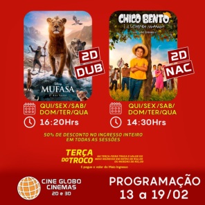 DOMINGO: Confira a programação de filmes  no Cine Globo de Cruz Alta