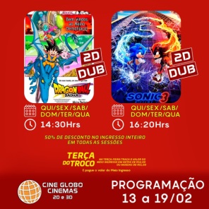 DOMINGO: Confira a programação de filmes  no Cine Globo de Cruz Alta