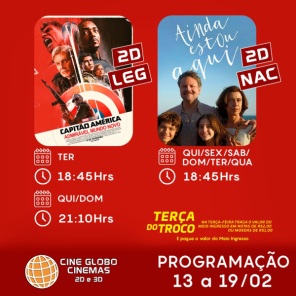 DOMINGO: Confira a programação de filmes  no Cine Globo de Cruz Alta