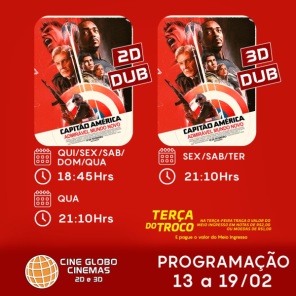 DOMINGO: Confira a programação de filmes  no Cine Globo de Cruz Alta