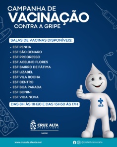 Cruz Alta amplia horários e locais para vacinação contra a gripe