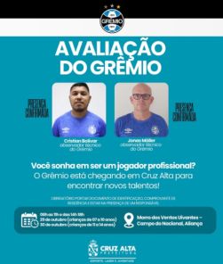 Grêmio realiza avaliação de jovens talentos em Cruz Alta nos dias 29 e 30
