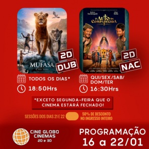 DOMINGO: Confira a programação de filmes  no Cine Globo de Cruz Alta