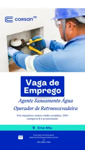 Corsan divulga vagas de emprego para atuação em Cruz Alta