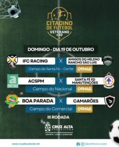 CITADINO DE FUTEBOL VETERANO +50 TERÁ JOGOS NESTE DOMINGO EM CRUZ ALTA