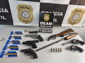 SEGURANÇA> Polícia Civil apreende seis armas e 64 munições em Cruz Alta