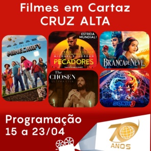 CINEMA: Confira os filmes em Cartaz neste sábado em Cruz Alta