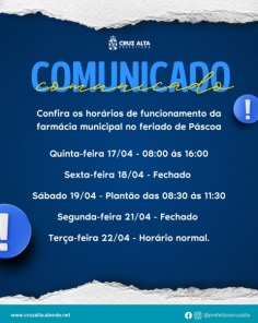 FERIADÃO PÁSCOA/TIRADENTES> O que abre e o que fecha em Cruz Alta hoje