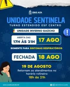 Saúde terá mudanças no atendimento hoje e durante o feriado em Cruz Alta