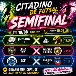 HOJE> Citadino de Futsal tem semifinal com três jogos em Boa Vista do Cadeado
