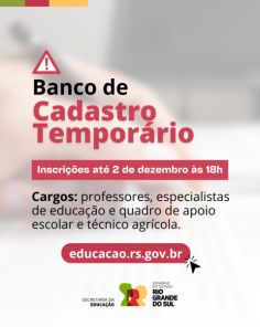 Abertas as inscrições para contratos temporários da educação no RS