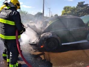 Veículo pega fogo na BR 158 em Cruz Alta