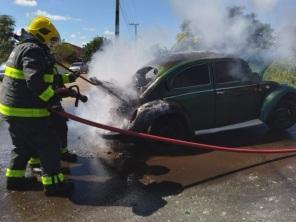 Veículo pega fogo na BR 158 em Cruz Alta