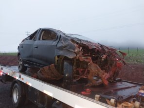 Motorista fica ferido após capotamento na RSC-377 entre Cruz Alta e Ibirubá