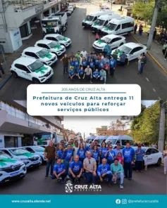 Prefeitura de Cruz Alta entrega 11 novos veículos para renovar frota municipal