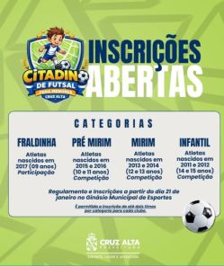 Abertas as inscrições para o Citadino de Futsal de Menores em Cruz Alta