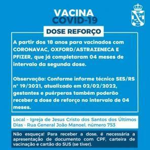 Vacinação contra a Covid-19 continua nesta segunda em Cruz Alta