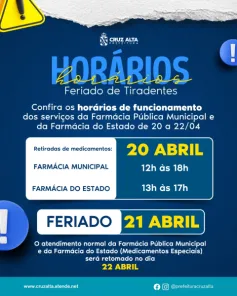 FERIADÃO> Algumas ESFs abertas hoje e horário especial da Farmácia Municipal
