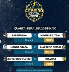 Citadino de Futsal 2026 tem três jogos nesta quarta-feira em Cruz Alta
