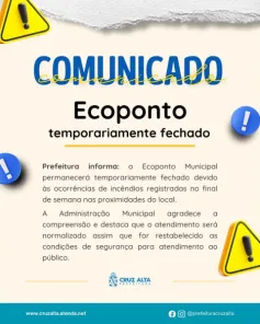 Ecoponto de Cruz Alta é fechado temporariamente após incêndios na região