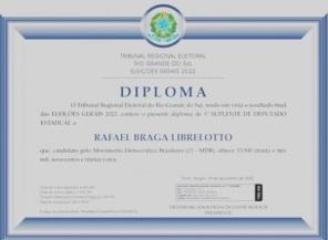Rafael Braga é diplomado como primeiro suplente de deputado estadual