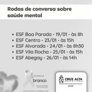 JANEIRO BRANCO: Na terça a roda de conversa será na ESF Centro