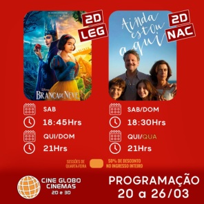 DOMINGO: Confira a programação de filmes  no Cine Globo de Cruz Alta