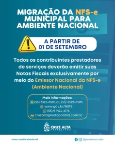 Cruz Alta migra emissão da NFS-e para o sistema nacional em setembro