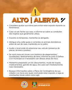 Defesa Civil emite alerta para chuva intensa; Cruz Alta está em área de risco