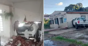 TRÂNSITO> Caminhonete invade pátio e atinge minimercado em Cruz Alta