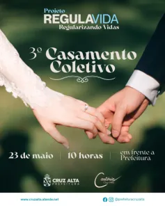 3º CASAMENTO COLETIVO>Amanhã em frente a Prefeitura; serviços serão oferecidos