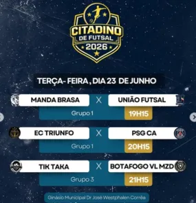 Citadino de Futsal terá rodada com três confrontos nesta terça-feira