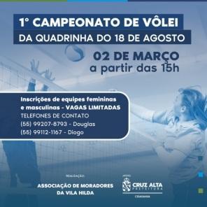 Inscrições para o Campeonato de Vôlei na quadra do 18 de Agosto seguem abertas