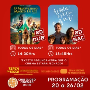 DOMINGO: Confira a programação de filmes  no Cine Globo de Cruz Alta
