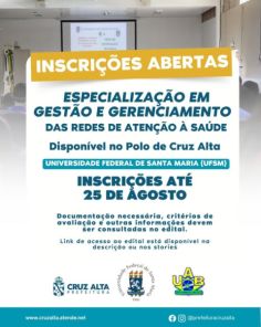 UFSM abre inscrições para especialização gratuita em Saúde na UAB de Cruz Alta