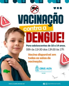 Vacina contra a dengue está disponível para adolescentes de 10 a 14 anos