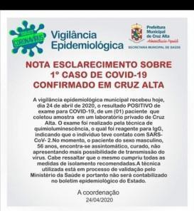 Cruz Alta tem o primeiro caso confirmado de coronavírus