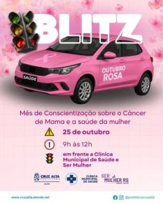 NESTE SÁBADO: Blitz Outubro Rosa irá mobilizar Cruz Alta pela saúde da mulher