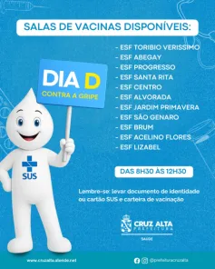 SÁBADO DIA 28>Cruz Alta realiza Dia D de vacinação contra a gripe