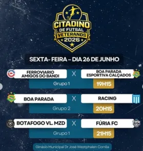 DAQUI A POUCO> Citadino de Futsal Veteranos terá três jogos nesta sexta-feira