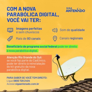 PARABÓLICA GRATUITA PARA O CADÚNICO> Analógicas serão desligadas em Dezembro