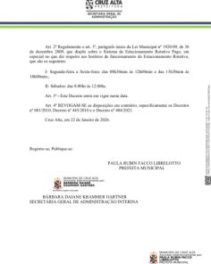 Prefeitura de Cruz Alta altera horários do Estacionamento Rotativo