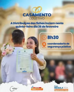 Distribuição de fichas para casamento coletivo inicia nesta quinta-feira