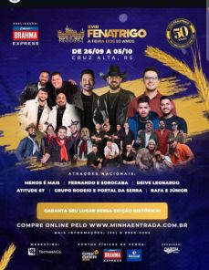 EM SETEMBRO> Shows nacionais confirmados para a XVIII Fenatrigo em Cruz Alta