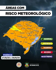 Defesa Civil alerta para temporais e risco de inundação no RS