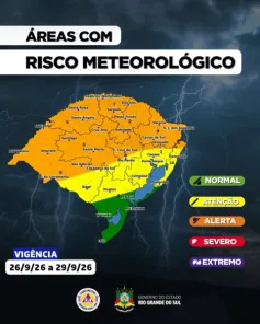 MetSul reforça alerta para chuva volumosa no RS; Em Cruz Alta muda o tempo 