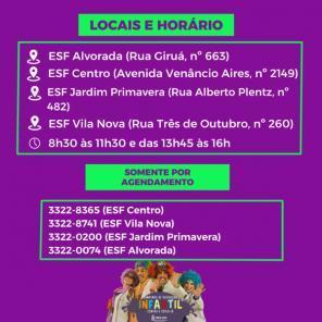 Vacinação Infantil contra a covid-19 para 1º e 2º doses continua em Cruz Alta