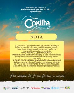 Música é desclassificada da 45ª Coxilha e suplente assume vaga