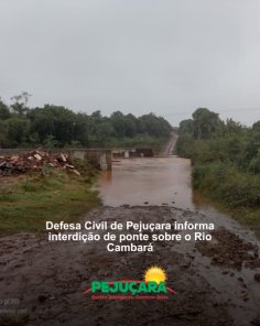 Ponte entre Cruz Alta e Pejuçara é interditada por causa do alto nível da água