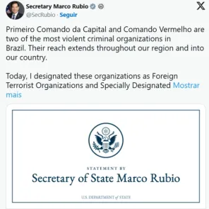 Estados Unidos classificam PCC e Comando Vermelho como grupo terrorista
